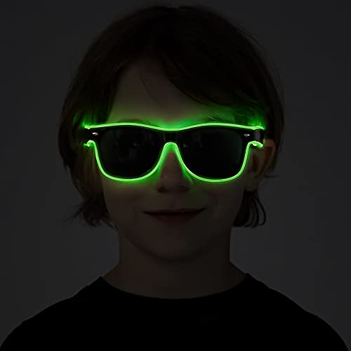 Spooktacular Creations - Gafas de sol LED de neón con luz verde con 3 modos, gafas de sol parpadeantes que brillan en la oscuridad, disfraces para niños y adultos, Halloween