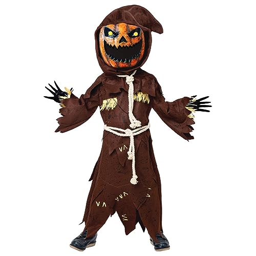 Spooktacular Creations Scary Scarecrow Pumpkin Bobble Head Head con máscara de Halloween de calabaza para niños jugando a roles (X-Large (12-14 años))