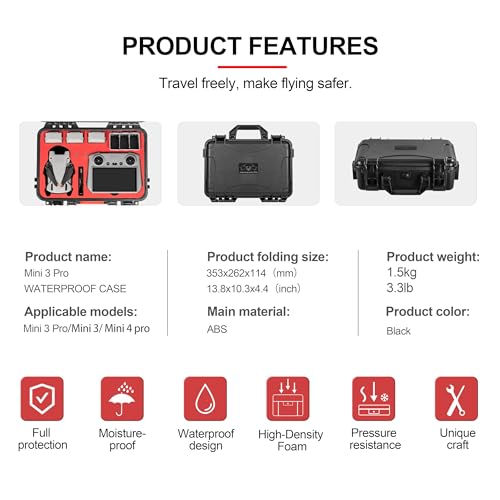 STARTRC Mini 4 Pro Case Estuche rígido Impermeable para dji Mini 4 Pro/Mini 3/Mini 3 Pro Accesorios (Mini 4 Pro/Mini 3/Mini 3 Pro RC/N1/N2)