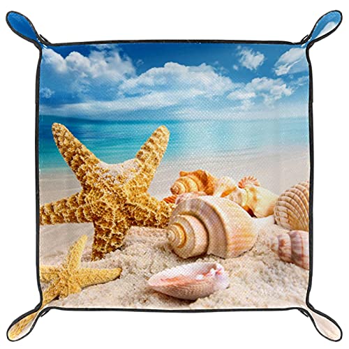 Stelle Marine E Conchiglie Sulla Spiaggia(1) Funda de cuero con forro de ante para joyas llaves monedero reloj monedero monedero