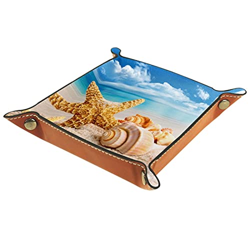 Stelle Marine E Conchiglie Sulla Spiaggia(1) Funda de cuero con forro de ante para joyas llaves monedero reloj monedero monedero