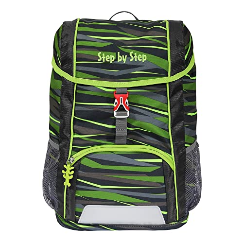 Step by Step Juego de mochila infantil con cojín de asiento, ergonómico, con correa de pecho desmontable, para guardería, preescolar y ocio, 13 l, Wild Cat Chiko - Gris-Verde-Negro