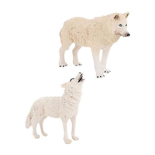 STOBOK 2 Piezas Adorno De Lobo De Nieve Decoración Lobo Juguetes Educativos De Lobo De Vida Escultura De Lobo De Aniaml De Lobo Rugiente Niño Cloruro De Polivinilo Animal Blanco Estatua