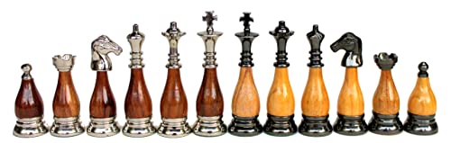 StonKraft 3.5" King Height - Collector Edition Brass and Wooden Chess Chessmen Coins Figure Figurine Pieces