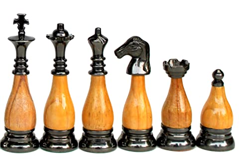 StonKraft 3.5" King Height - Collector Edition Brass and Wooden Chess Chessmen Coins Figure Figurine Pieces