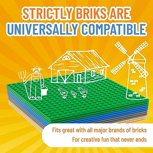 Strictly Briks - Pack de 12 Bases para Construir - Compatibles con Todas Las Grandes Marcas - 15,24 x 15,24 cm - Verde, Azul, Gris y Arena