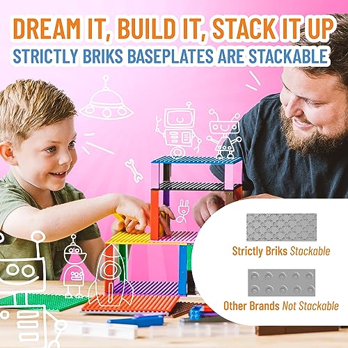 Strictly Briks - Pack de 12 Bases para Construir - Compatibles con Todas Las Grandes Marcas - 15,24 x 15,24 cm - Verde, Azul, Gris y Arena