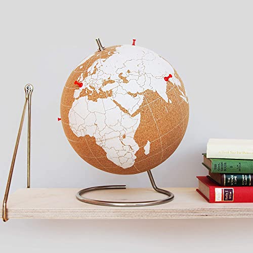 SUCK UK Blanco Globo Terráqueo Pequeño | Bola del Mundo De Corcho Diseño Decoración del Hogar, Madera, Small