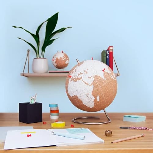 SUCK UK Blanco Globo Terráqueo Pequeño | Bola del Mundo De Corcho Diseño Decoración del Hogar, Madera, Small