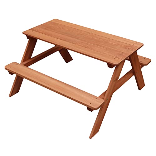 Sunny Dave Mesa de picnic para niños con arena y agua hecha de madera | Mesa para niños en marrón para el jardín | 89 x 89 x 50 cm