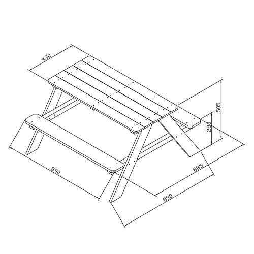 Sunny Dave Mesa de picnic para niños con arena y agua hecha de madera | Mesa para niños en marrón para el jardín | 89 x 89 x 50 cm