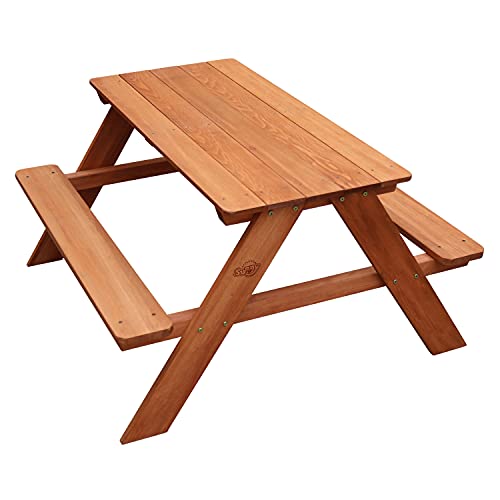 Sunny Dave Mesa de picnic para niños con arena y agua hecha de madera | Mesa para niños en marrón para el jardín | 89 x 89 x 50 cm