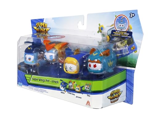 Super Wings Super Pet 4 Pack Shine, Golden Boy, Jerome, Tino, Juguetes para Niños y Niñas Mayores de 3 Años, Multi Coloured, 2"