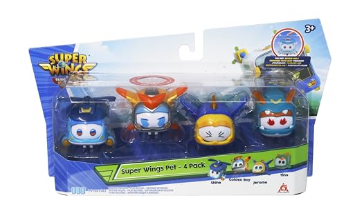 Super Wings Super Pet 4 Pack Shine, Golden Boy, Jerome, Tino, Juguetes para Niños y Niñas Mayores de 3 Años, Multi Coloured, 2"