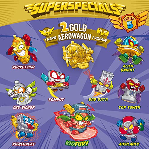 SUPERTHINGS Lata Gold Serie 5, Incluye el ultrararo (Kid Fury), los 2 líderes Dorados, los 6 capitanes Plateados y los 2 Aerowagons Dorados