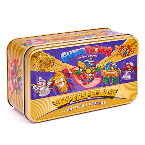 SUPERTHINGS Lata Gold Serie 5, Incluye el ultrararo (Kid Fury), los 2 líderes Dorados, los 6 capitanes Plateados y los 2 Aerowagons Dorados