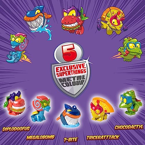 SUPERTHINGS Tin Dino Destroyers – Lata con 5 SuperThings Dinosaurios exclusivos con Efecto Metalizado