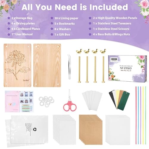 Suziko Gran Kit de Prensa de Flores para Adultos y Niños - Mide 27.5 x 17.8 cm, Ideal para Artesanía y Manualidades para Adultos, Prensa de Hojas y Flores - Un Fantástico Regalo para los Amantes