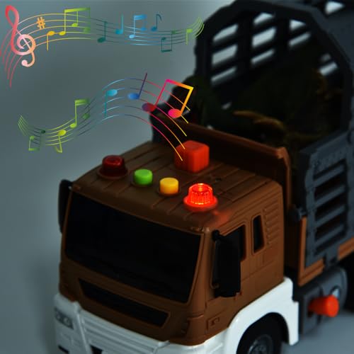 Tacobear Dinosaurios Juguetes para Niños Camión Transportador con Sonidos y Luces, Elevable Camion Juguete Grande con 14 Figuras de Dinosaurios, Camiones de Juguete Regalos Niños 3 4 5 6 7 Años