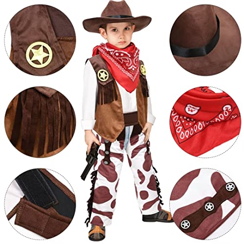 Tacobear Disfraz Vaquero Niño Disfraz Cowboy Costume Niño con Gorro Vaquero Pañuelo Vaquero Chaleco de Vaquero Accesorios para Fiesta de Halloween Carnaval Navidad para Niño 3 4 5 6 7 8 9 10 11 12años