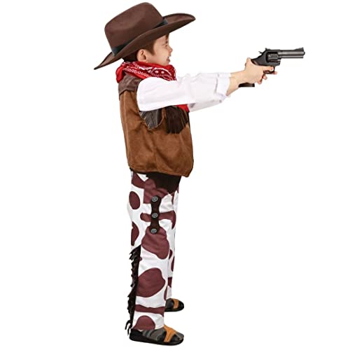 Tacobear Disfraz Vaquero Niño Disfraz Cowboy Costume Niño con Gorro Vaquero Pañuelo Vaquero Chaleco de Vaquero Accesorios para Fiesta de Halloween Carnaval Navidad para Niño 3 4 5 6 7 8 9 10 11 12años