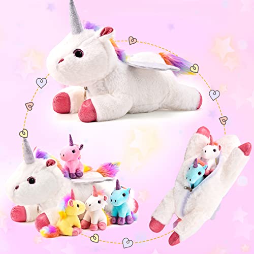 Tacobear Unicornio Peluche Osito Peluche Unicornio Mamá con 4 Bebés Unicornio Juguete Peluche Regalo Unicornio para Navidad Cumpleaños Unicornio para Niñas 3 4 5 6 7 Años