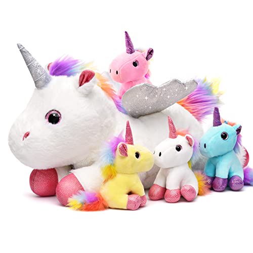 Tacobear Unicornio Peluche Osito Peluche Unicornio Mamá con 4 Bebés Unicornio Juguete Peluche Regalo Unicornio para Navidad Cumpleaños Unicornio para Niñas 3 4 5 6 7 Años