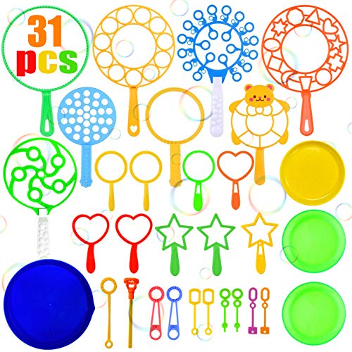 TaimeiMao 31 Piezas Kit de Varita de Burbujas,Varita de Burbujas Creativo,Bubbles Maker,Conjunto De Burbujas De Jabón,Maquina de Burbujas,Juego De Burbujas Gigantes,Pompas Jabón Burbuja Varitas (A)