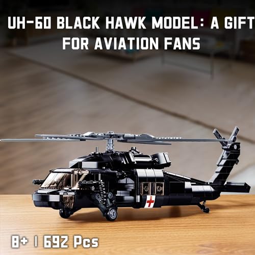 Tarcury UH-60 Black Hawk Helicóptero de Utilidad Militar Juguete de Construcción - Set del Ejército con 692 PCS y 4 Soldados de Juguete