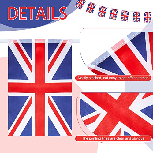 Tenare Set de Banderín de 30 Banderas de Union Jack y 100 Tiras de Cadena de Papel Autoadhesivas Pancarta Británica de 10 m para Decoración del Día Nacional Fiesta Real Británica Coronación