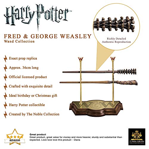 The Noble Collection Harry Potter Weasley Wand Collection con Soporte de exhibición – 17 Pulgadas (43 cm) 2 varitas de Resina Fred & George Weasley – Juego de películas con Licencia Oficial