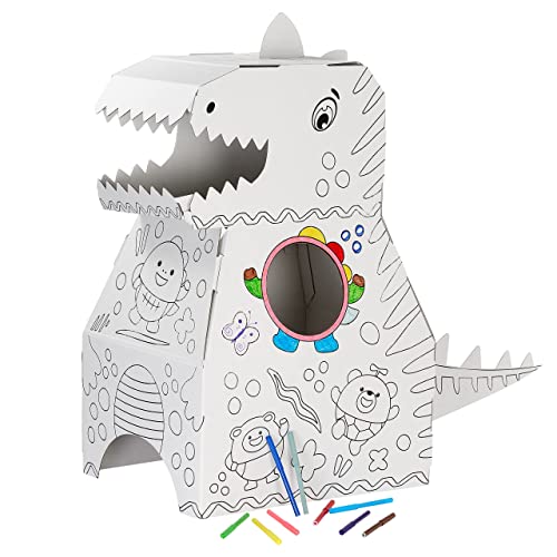 THE TWIDDLERS Modelo de Dinosaurio de Cartón en 3D, Gigantesco Rompecabezas para Colorear y Disfraz de Manualidades de Papel Todo en Uno - Incluye Bolígrafos para Colorear