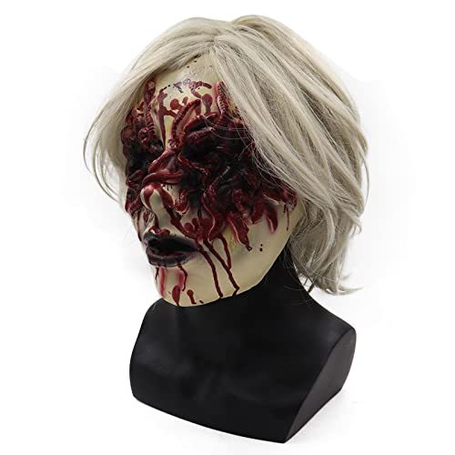 THRST Máscara de Bruja de látex Maldición de Terror de Halloween Accesorios de Miedo Máscara de Hombre Viejo Fantasma bioquímico de Pelo Blanco Femenino