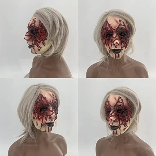 THRST Máscara de Bruja de látex Maldición de Terror de Halloween Accesorios de Miedo Máscara de Hombre Viejo Fantasma bioquímico de Pelo Blanco Femenino