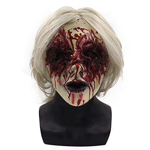 THRST Máscara de Bruja de látex Maldición de Terror de Halloween Accesorios de Miedo Máscara de Hombre Viejo Fantasma bioquímico de Pelo Blanco Femenino