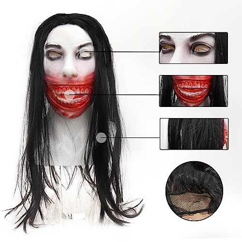 TIANHOO Máscara de Terror de Halloween Máscara de Vampirismo Sangriento Máscara de Cabeza Completa Mascaras de Latex Realistas con Pelucas para Accesorios de Cosplay de Halloween