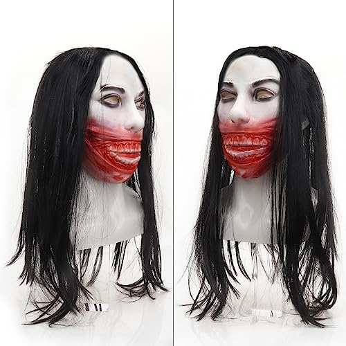 TIANHOO Máscara de Terror de Halloween Máscara de Vampirismo Sangriento Máscara de Cabeza Completa Mascaras de Latex Realistas con Pelucas para Accesorios de Cosplay de Halloween