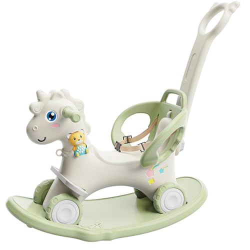 TikTakToo Mecedora 3 en 1 para niños con forma de caballo mecedora con coche deslizante, mecedora para niñas y niños (verde claro/blanco)