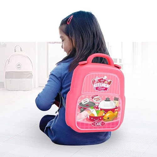 TLHWIN Juego de juguetes de cocina de plástico para niños, juego de mochila portátil para niños, juguete para cortar alimentos, frutas, utensilios de cocina, verduras, juego para niños y niñas, regalo