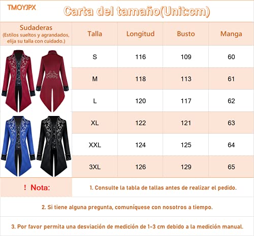 TMOYJPX Disfraces Chaqueta Steampunk Smoking Vintage para Hombre, Levita Victoriana Gótica, Ropa Disfraz Medieval Adulto de Carnaval de Halloween (Rojo, M)