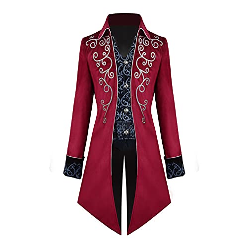 TMOYJPX Disfraces Chaqueta Steampunk Smoking Vintage para Hombre, Levita Victoriana Gótica, Ropa Disfraz Medieval Adulto de Carnaval de Halloween (Rojo, M)