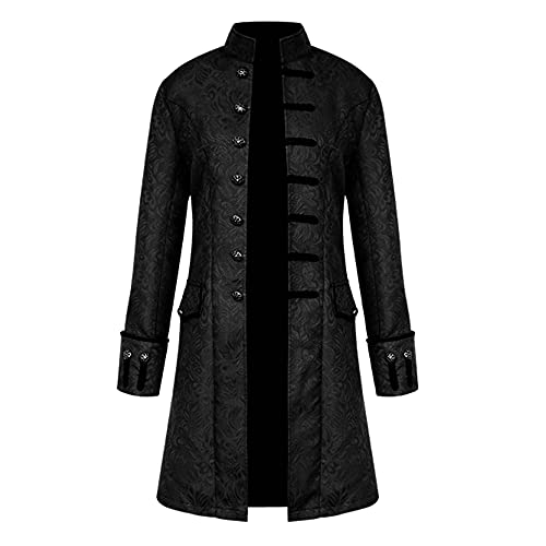 TMOYJPX Disfraz Halloween Hombre Steampunk Chaqueta con Botón de Cuello Vertical, Disfraces Medievales Hombre Vintage - Abrigos de Fiesta Largos de Noche Cospaly (Negro, L)