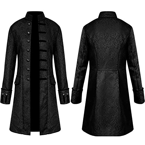 TMOYJPX Disfraz Halloween Hombre Steampunk Chaqueta con Botón de Cuello Vertical, Disfraces Medievales Hombre Vintage - Abrigos de Fiesta Largos de Noche Cospaly (Negro, L)