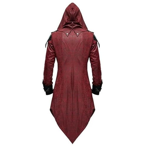 TMOYJPX Disfraz Medieval Hombre Halloween Victoriana Gótico Chaqueta con Capucha, Pantalla de Seda Disfraces Medievales para Adulto Carnaval Vintage (S, Rojo vino)