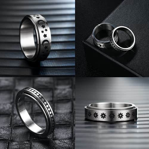 TOFBS 5 Piezas Anxiety Ring Anillos Giratorios para Mujer Juego De Anillos De Acero Inoxidable Fidget Band Triple Entrelazado Rolling Flower Moon Star Anillo Aliviar El Estrés Promesa De Boda (20)