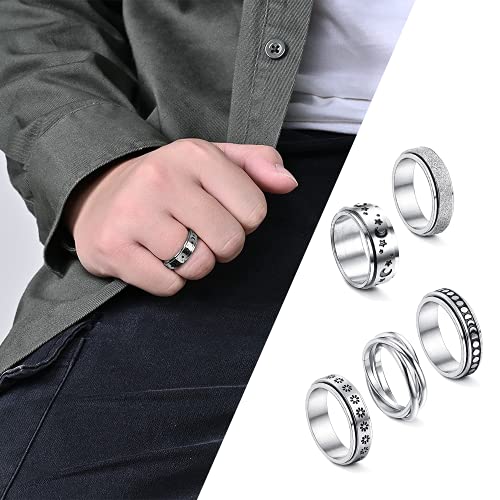 TOFBS 5 Piezas Anxiety Ring Anillos Giratorios para Mujer Juego De Anillos De Acero Inoxidable Fidget Band Triple Entrelazado Rolling Flower Moon Star Anillo Aliviar El Estrés Promesa De Boda (20)