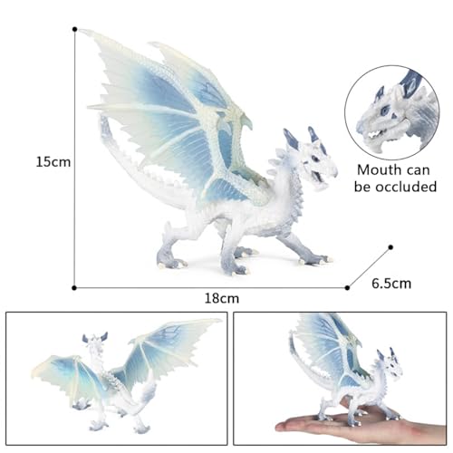 Tomicy Dragón Figura de Juego, Dragón de Hielo Figura dragón con Cabezas de Color Hielo, Aprox. 13 cm de Altura, Figura Pintada a Mano PVC para niños a Partir de 3 años