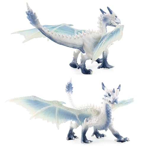 Tomicy Dragón Figura de Juego, Dragón de Hielo Figura dragón con Cabezas de Color Hielo, Aprox. 13 cm de Altura, Figura Pintada a Mano PVC para niños a Partir de 3 años