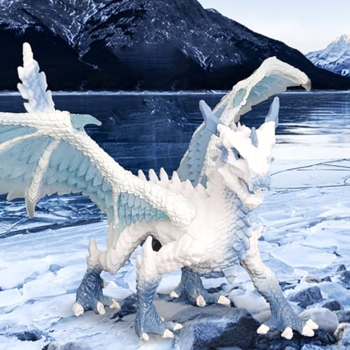 Tomicy Dragón Figura de Juego, Dragón de Hielo Figura dragón con Cabezas de Color Hielo, Aprox. 13 cm de Altura, Figura Pintada a Mano PVC para niños a Partir de 3 años