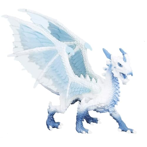 Tomicy Dragón Figura de Juego, Dragón de Hielo Figura dragón con Cabezas de Color Hielo, Aprox. 13 cm de Altura, Figura Pintada a Mano PVC para niños a Partir de 3 años